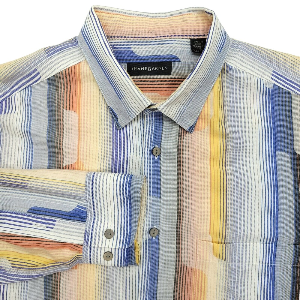 Jhane Barnes Button Shirt Men XL Multicolor‎ Abstract Cotton 70's Inspired Retro